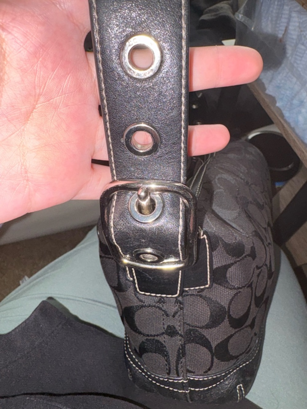 Coach Black Signature Jacquard Shoulder Bag - Picture 9 of 14